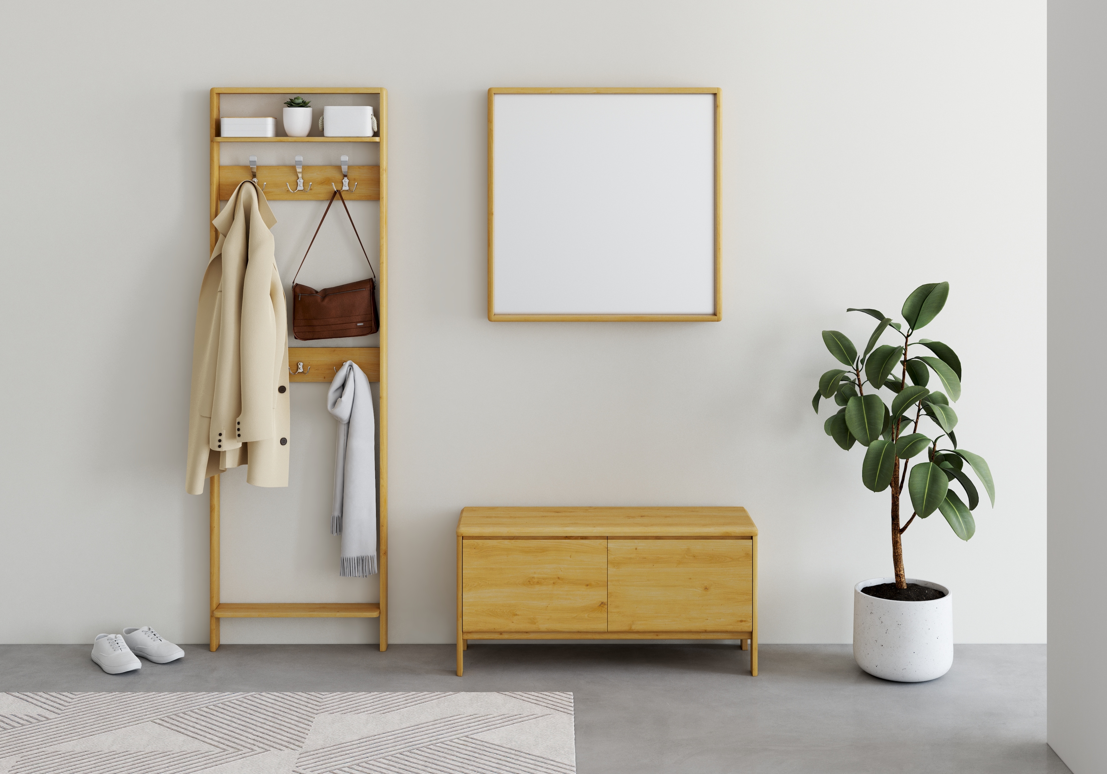 Garderoben-Set HOME AFFAIRE "Luven", beige (natur), Massivholz, Kastenmöbel-Sets, aus Massivholz, FSC, bestehend aus Spiegel, Paneel und Kommode