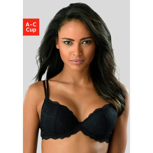 Push-up-BH VIVANCE Gr. 75, Cup B, schwarz Damen BHs BH Hochzeitsdessous Hochzeitswäsche Push-up-BH Spitzen-BH Spitzenwäsche Spitzen-BHs mit 2 Tragevarianten, Dessous