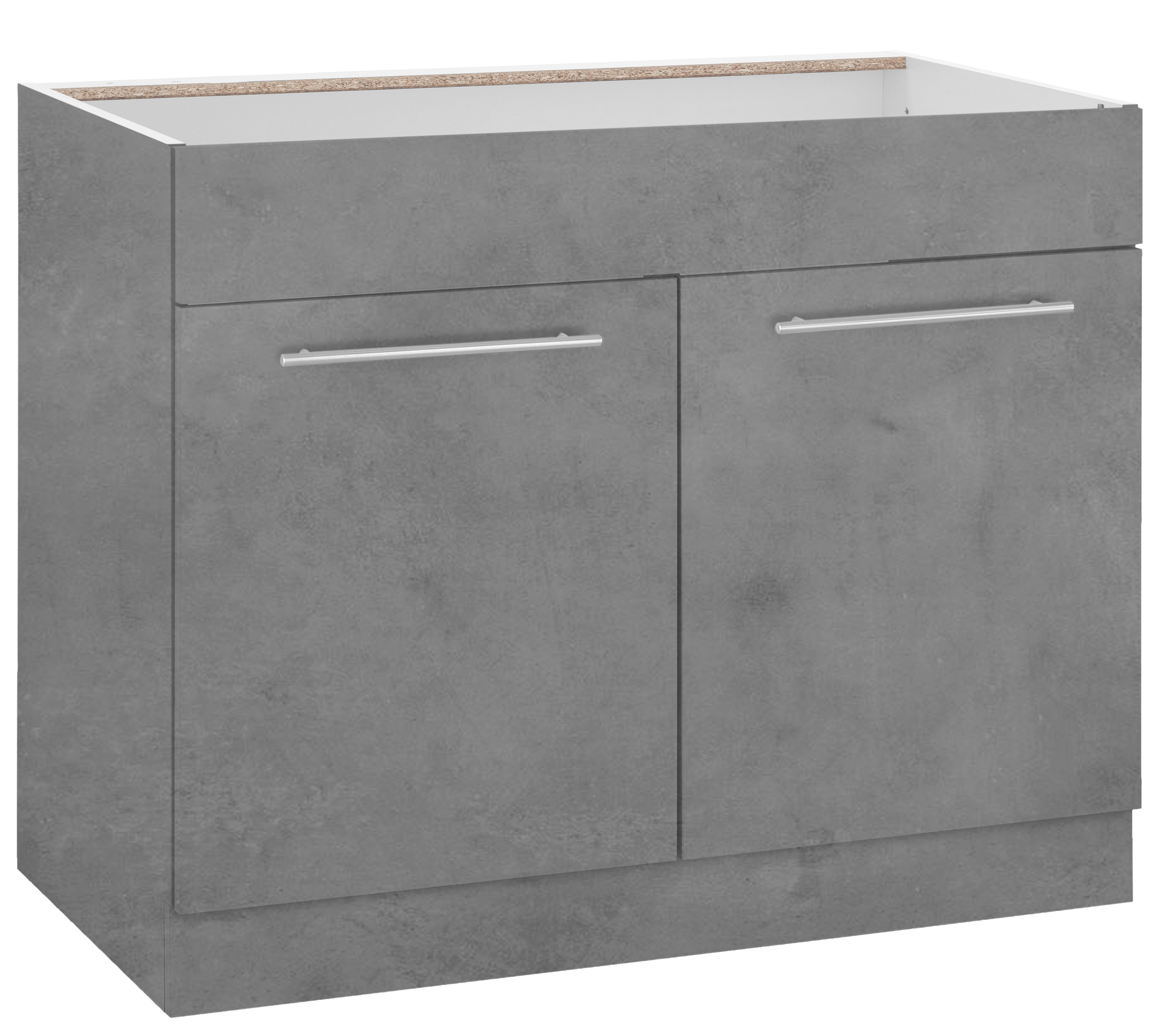 Spülenschrank WIHO KÜCHEN "Flexi2", grau (front und korpus: betonfarben), B:100cm H:85cm T:57cm, Schränke, Spülenschrank, Breite 100 cm