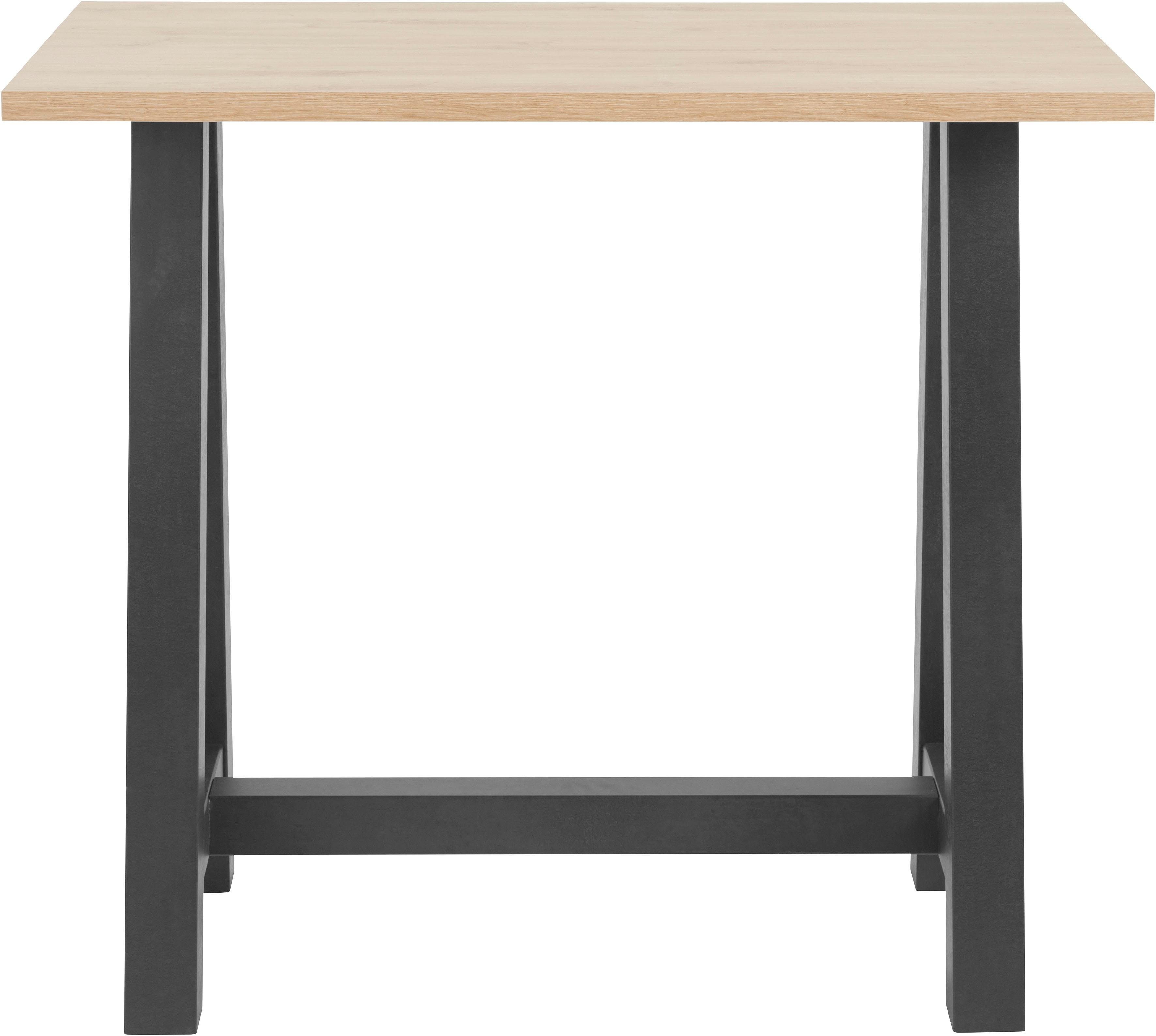 Bartisch MÄUSBACHER, schwarz (schwarzstahl, asteichefarben, schwarzstahl), B:120cm H:105cm T:70cm, Tische, Bartisch, Gestell in A-Form (Breite 120, 140 oder 160 cm)