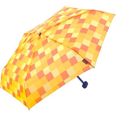 Taschenregenschirm EUROSCHIRM "Dainty, Karo gelb orange", gelb (gelbkariert), Bezug: 100% Polyester, kariert, Regenschirme, kariert, besonders leicht, super flach und extra klein Image