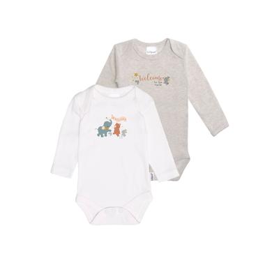 Body LILIPUT, Baby, Gr. 86/92, EURO-Größen, grau (grau, weiß), 100% Baumwolle, bedruckt, kurz, Langarm, Bodies, mit weitem Halsausschnitt