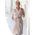 Trenchcoat LASCANA, Damen, Gr. 46, beige, Web, Obermaterial: 79% Polyester, 17% Viskose, 4% Elasthan, modisch, figurumspielend knielang, V-Ausschnitt, Langarm gerader Abschluss, Mäntel, zum Regulieren, leichter Damenmantel ohne Futter, casual-chic