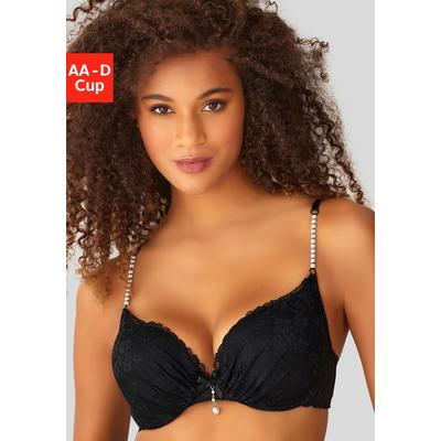 Push-up-BH LASCANA, Damen, Gr. 80, Cup C, schwarz, Microtouch, Spitze, Obermaterial: 60% Polyamid, 35% Polyester, 5% Elasthan, feminin, BHs, mit einzigartigen Kunstperlen-Details, sexy Dessous Image