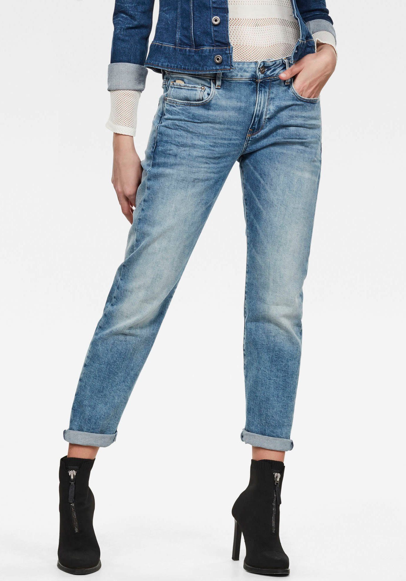 Boyfriend-Jeans G-STAR "Kate Boyfriend", Damen, Gr. 27, Länge 32, blau (light indigo aged (light blau)), Denim/Jeans, Obermaterial: 99% Baumwolle, 1% Elasthan, straight fit normal, Jeans, mit authentischen Used Effekten