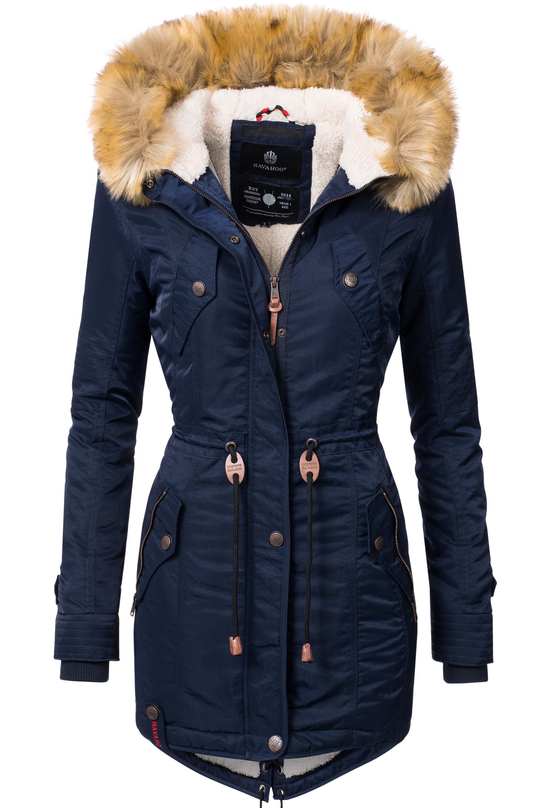 Wintermantel NAVAHOO "La Viva", Damen, Gr. XS (34), blau, Obermaterial: 100% Nylon, Futter: 100% Polyester, Wattierung: 100% Polyester, Ärmelfutter: 100% Polyester, Kunstfell: 90% Polyacryl, 10% Polyester, figurbetont ca. Mitte Oberschenkel, hoch... Image