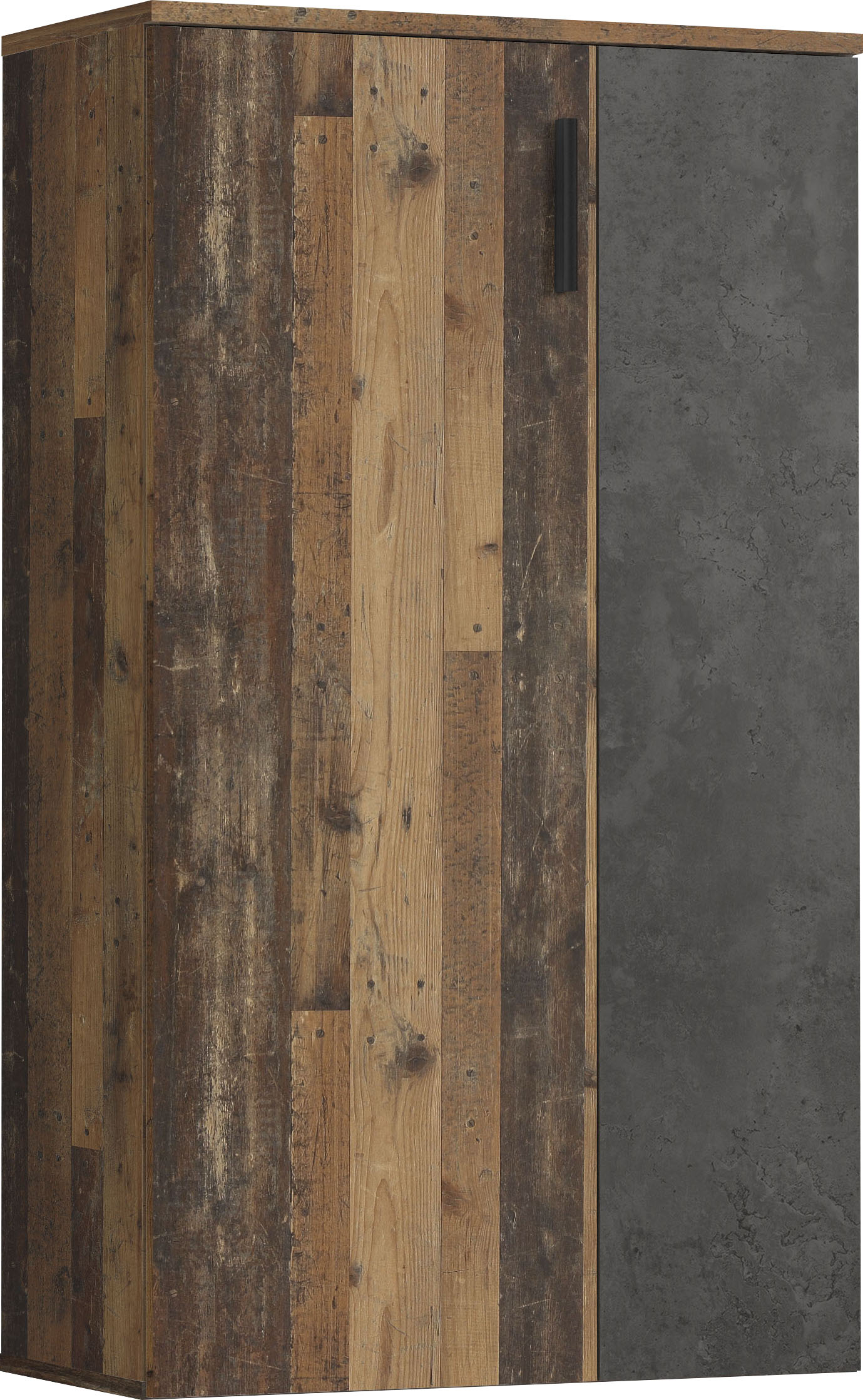 Schuhschrank FORTE "Boots", braun (old wood vintage, betonoptik), B:68,9cm H:120,4cm T:34,1cm, Dekorfolie, FSC-zertifizierter Holzwerkstoff, Metall, Schränke, Schuhschrank, Schuhkommode ca. 18 Paar Schuhe, Breite ca.69cm