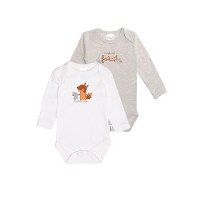 Body LILIPUT, Baby, Gr. 86/92, EURO-Größen, grau (grau, weiß), 100% Baumwolle, bedruckt, kurz, Langarm, Bodies, mit weitem Halsausschnitt