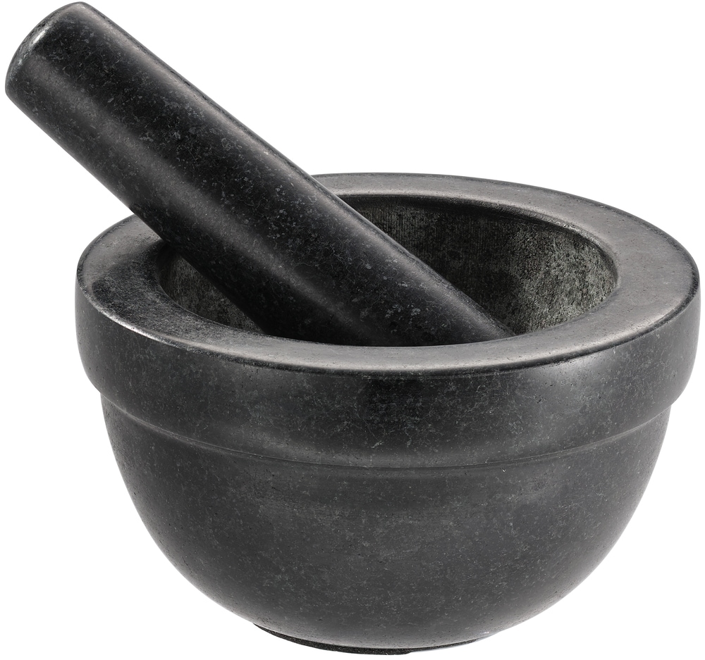 Mörser RÖSLE, beige (natur), B:14cm H:8cm L:14cm Ø:14cm, Granit, Mörser, Granitmörser für Kräuter, Gewürze oder Pesto, Anti-Rutsch-Boden Image