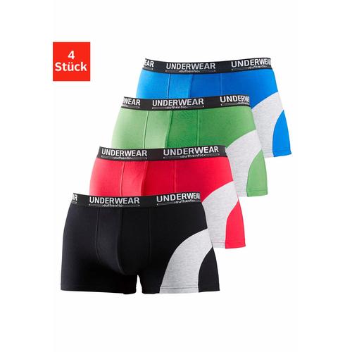 Boxer AUTHENTIC UNDERWEAR Gr. 3 (XS), bunt (schwarz, rot, grün, blau) Herren Unterhosen mit kontrastfarbenen Einsatz