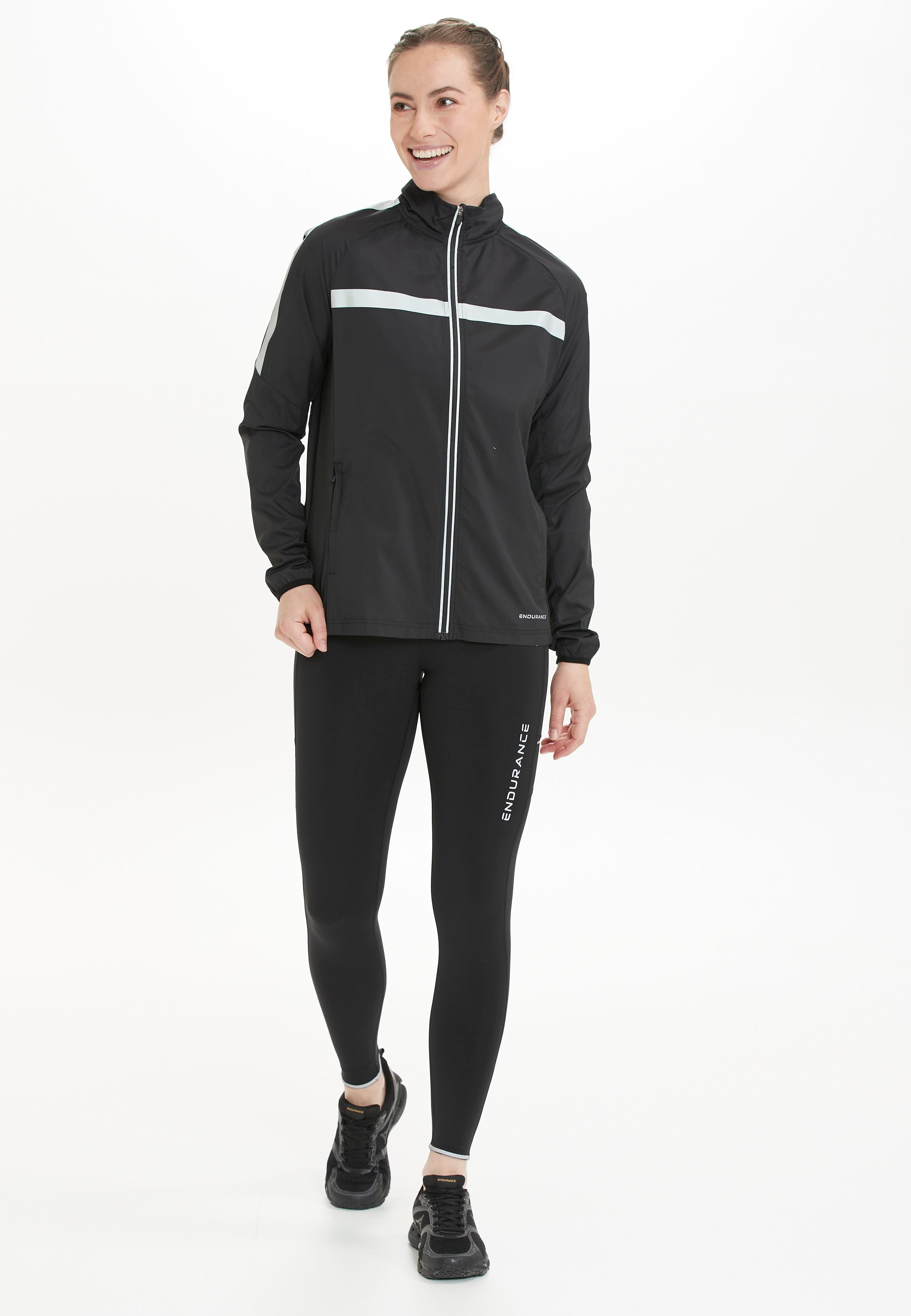 Laufjacke ENDURANCE "Ginar", Damen, Gr. 44, schwarz, 100% Polyester, mehrfarbig, Sportlich, normal, hoch geschlossener Ausschnitt, Jacken, mit starken Ultra-Reflektoren Image