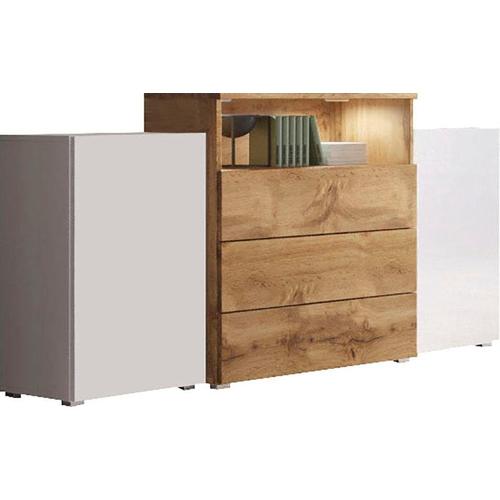 „Sideboard INOSIGN „“URBAN““ Sideboards Gr. B/H/T: 150 cm x 80,7 cm x 39 cm, matt und hochglanz, 3, weiß (weiß, eiche wotan) Sideboards Breite 150 cm Bestseller“