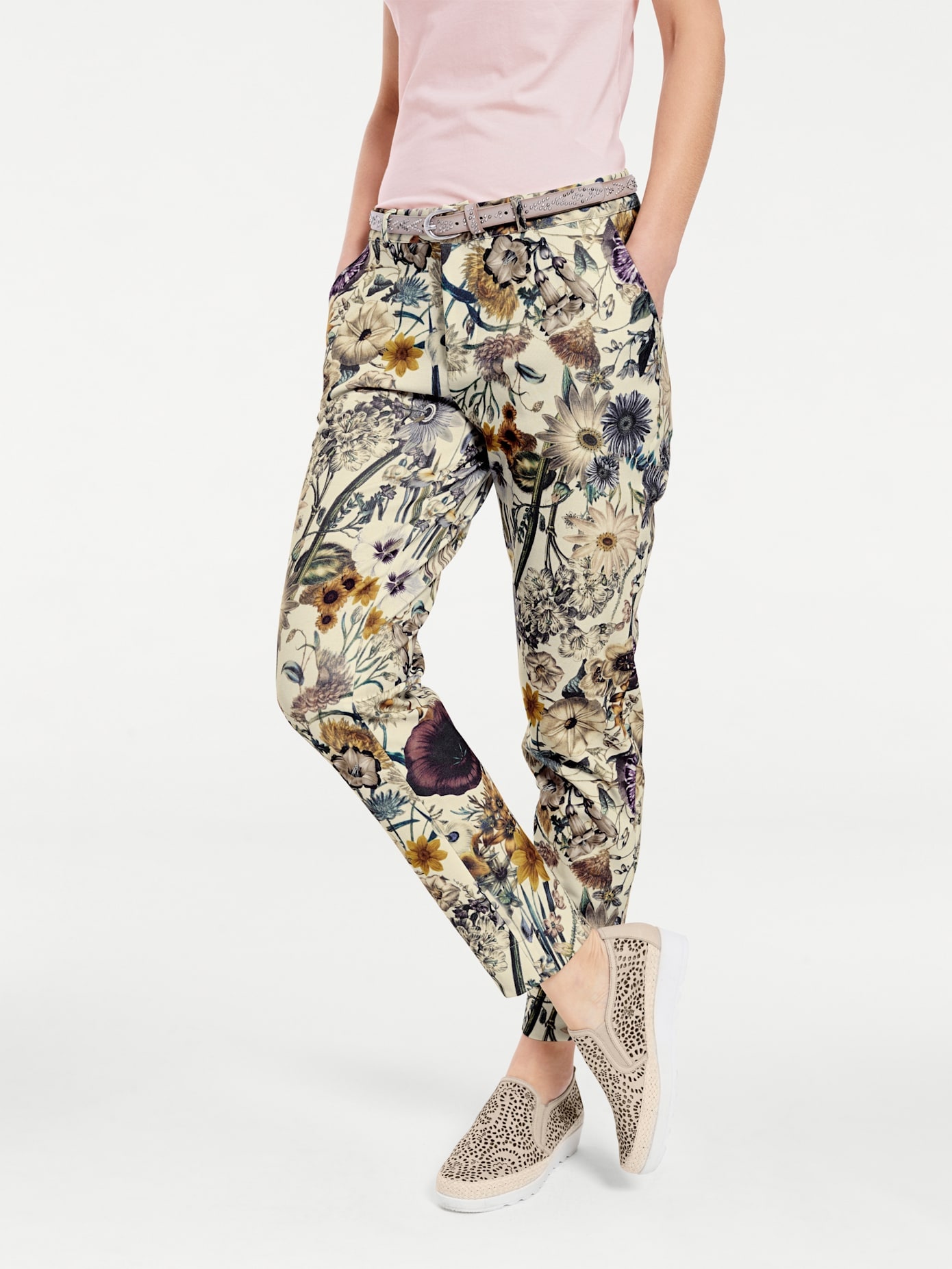 Jerseyhose HEINE, Damen, Gr. 38, Normalgrößen, bunt, 95% Polyester, 5% Elasthan, bedruckt, geblümt, gemustert, mehrfarbig, lang, Hosen Image