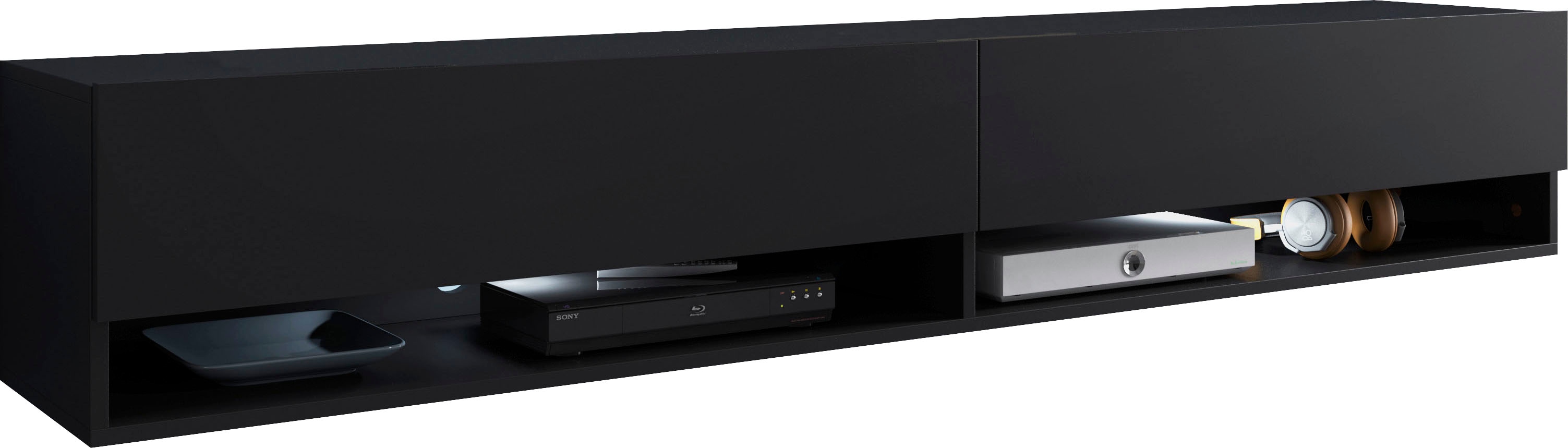 Lowboard HOME AFFAIRE, schwarz (schwarz graphit), B:180cm H:30cm T:32cm, Sideboards, Lowboard, Breite 180 cm, stehend und hängend