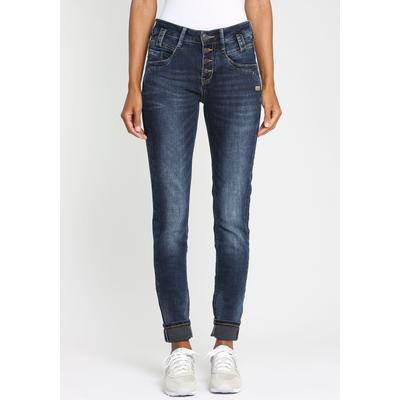 Slim-fit-Jeans GANG "94CARLI", Damen, Gr. 27, N-Gr, blau (dunkelblau), Denim/Jeans, Obermaterial: 85% Baumwolle, 13% Polyester, 2% Elasthan, leichte Abriebeffekte, unifarben, casual, slim fit lang, Jeans, mit offener Knopfleiste Image
