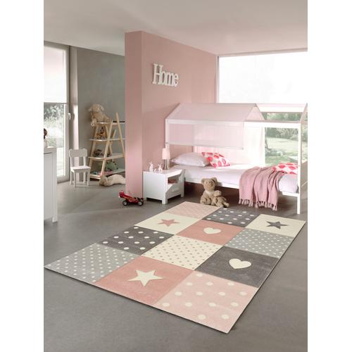 "Kinderteppich MERINOS ""Pastel Kids 20339"" Teppiche Gr. B/L: 120 cm x 170 cm, 13 mm, 1 St., grau (grau, rosa) Kinder Kinderzimmerteppiche"
