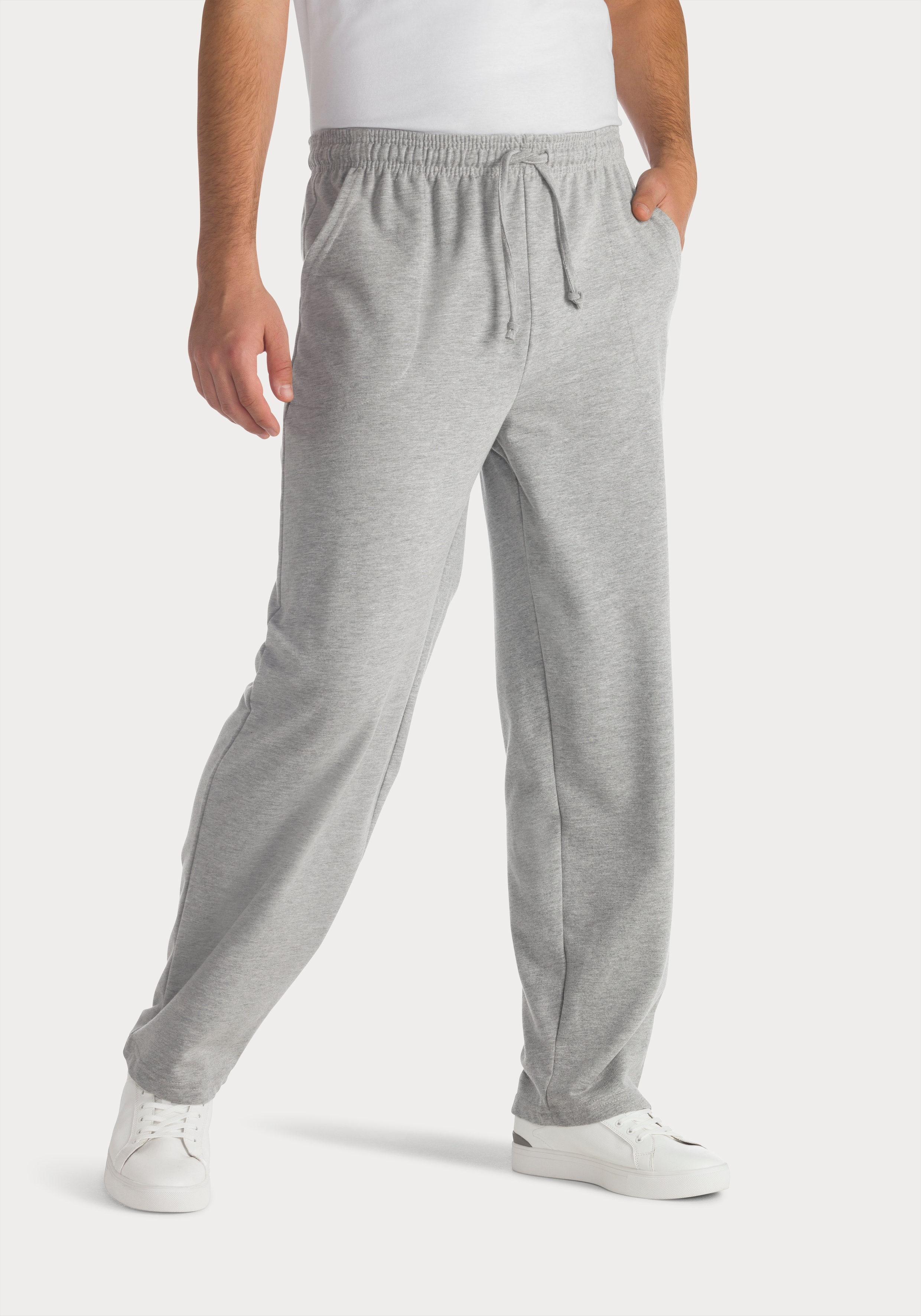 Sweathose KANGAROOS, Herren, Gr. 52/54 (L), N-Gr, grau (grau, meliert), Sweatware, Obermaterial: 60% Baumwolle, 40% Polyester, unifarben, Basic, lässig geschnitten lang, Hosen Sweathose, Jogginghose in legerer Weite