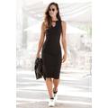 Midikleid BUFFALO, Damen, Gr. 42, N-Gr, schwarz, Jersey, Obermaterial: 95% Viskose, 5% Elasthan, unifarben, modisch, figurbetont kniebedeckend, V-Ausschnitt, ohne Ärmel, Kleider Partykleid, aus weicher Rippware mit Cut-Out am Ausschnitt,...