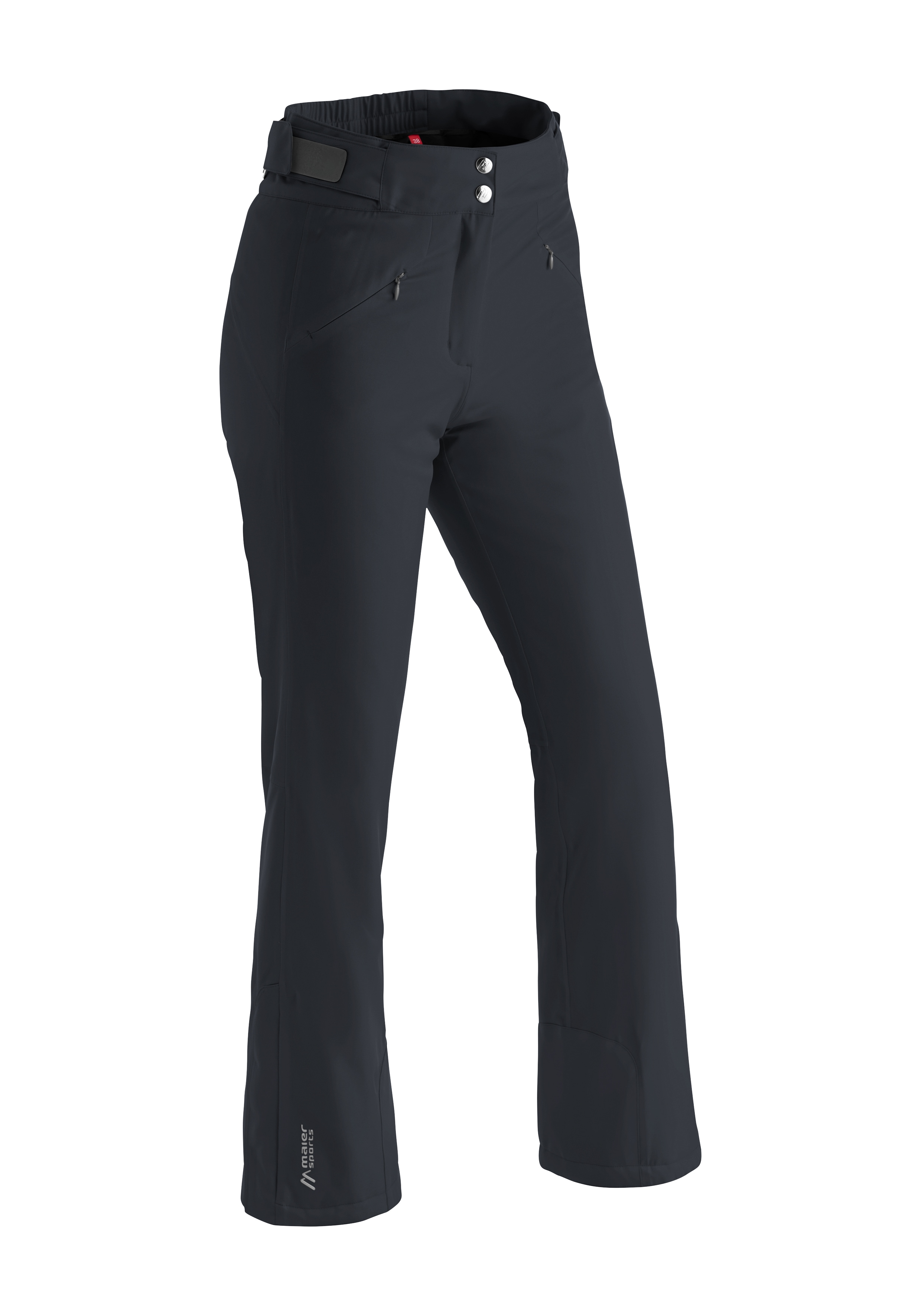 Skihose MAIER SPORTS "Allissia slim", Damen, Gr. 44, Normalgrößen, schwarz, 90% Polyester, 10% Elasthan, Hosen, Damen Schneehose, wind- und wasserdicht, 2 RV-Taschen, Slim Fit Image