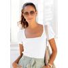 Kurzarmshirt LASCANA, Damen, Gr. 40/42, weiß, Rippware, Obermaterial: 95% Viskose, 5% Elasthan, unifarben, modisch, figurbetont hüftlang, eckiger Ausschnitt, Kurzarm Puffärmel, Shirts, aus gerippter Ware, T-Shirt mit leichten Puffärmeln, casual-elegant