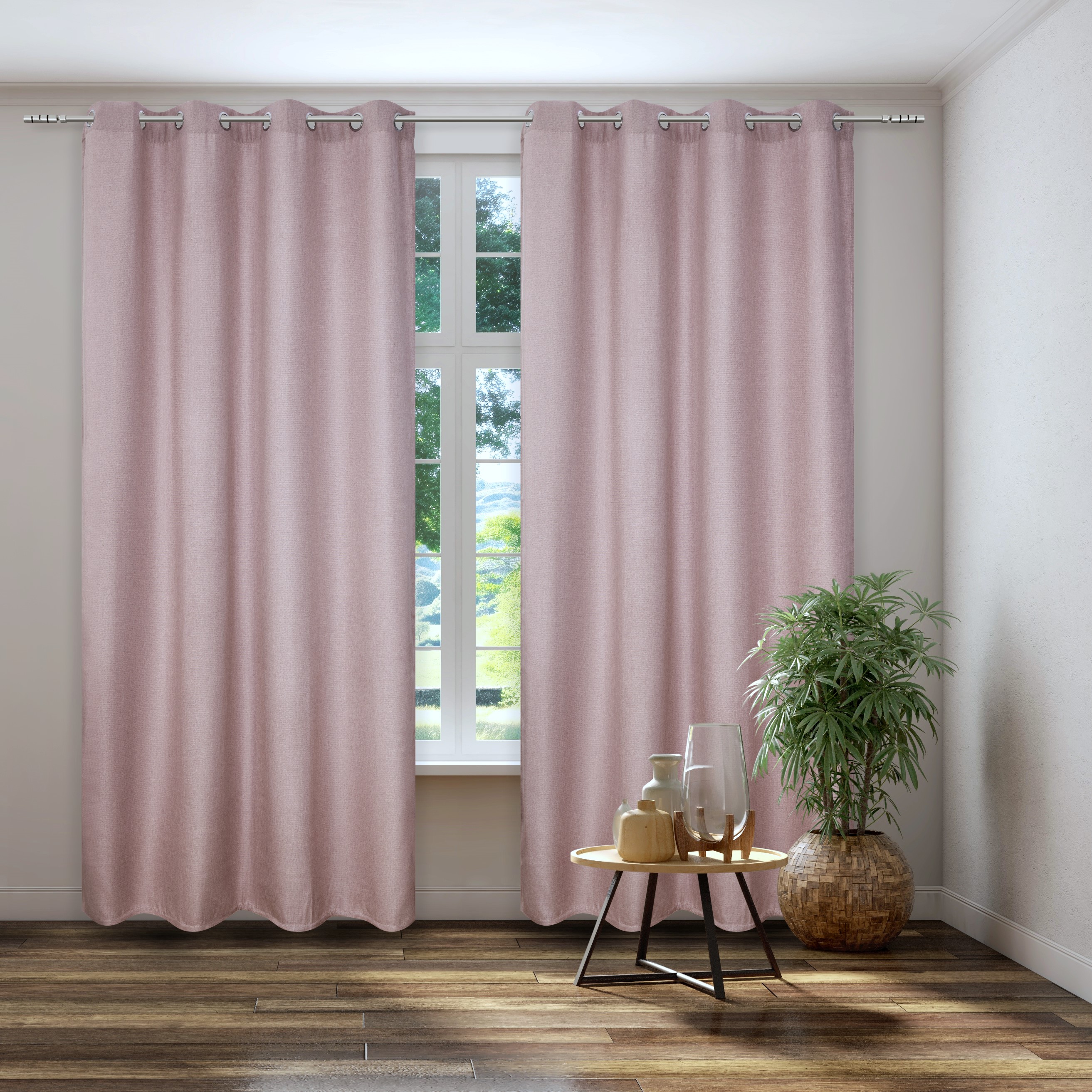 Vorhang KUTTI "Dimout" Gr. 1, rosa (rose), B:140cm H:145cm, Polyester, Gardinen, Verdunkelung, Thermo, isolierend, einfarbig Image
