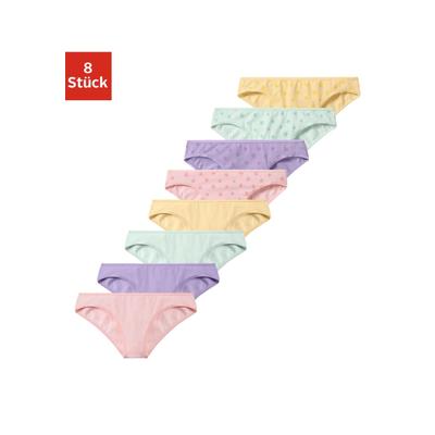 Bikinislip PETITE FLEUR, Kinder, Gr. 170/176, bunt (gelb, lila, mint, rosa), Jersey, Obermaterial: 95% Baumwolle, 5% Elasthan, bedruckt, unifarben, Unterhosen, mit Sternen-Print und unifarben Image