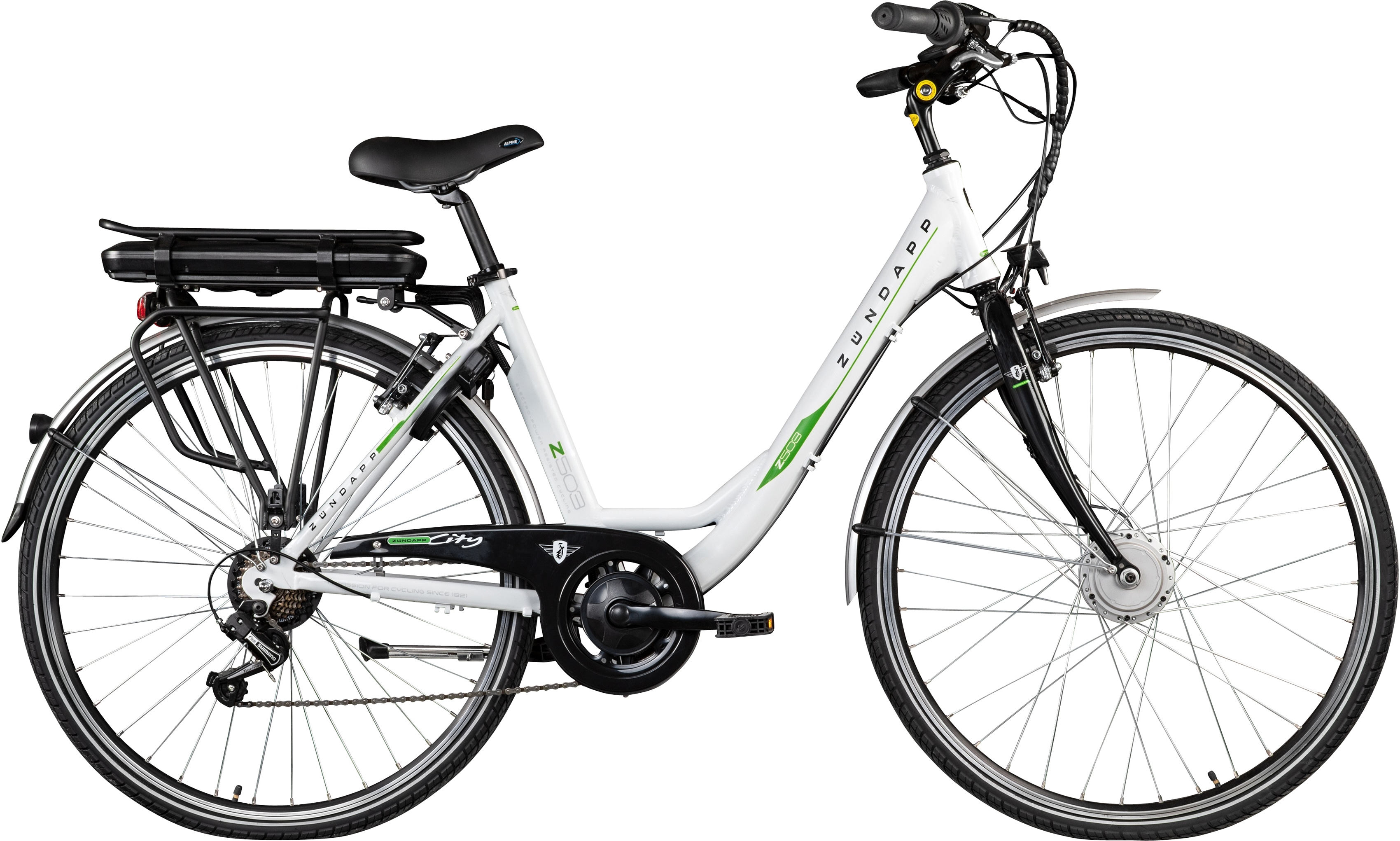 E-Bike ZÜNDAPP "Z503" Gr. 49, weiß (grün, weiß), Elektrofahrräder, 49cm, 28 Zoll (71,12cm), Pedelec, Elektrofahrrad für Damen u. Herren Image