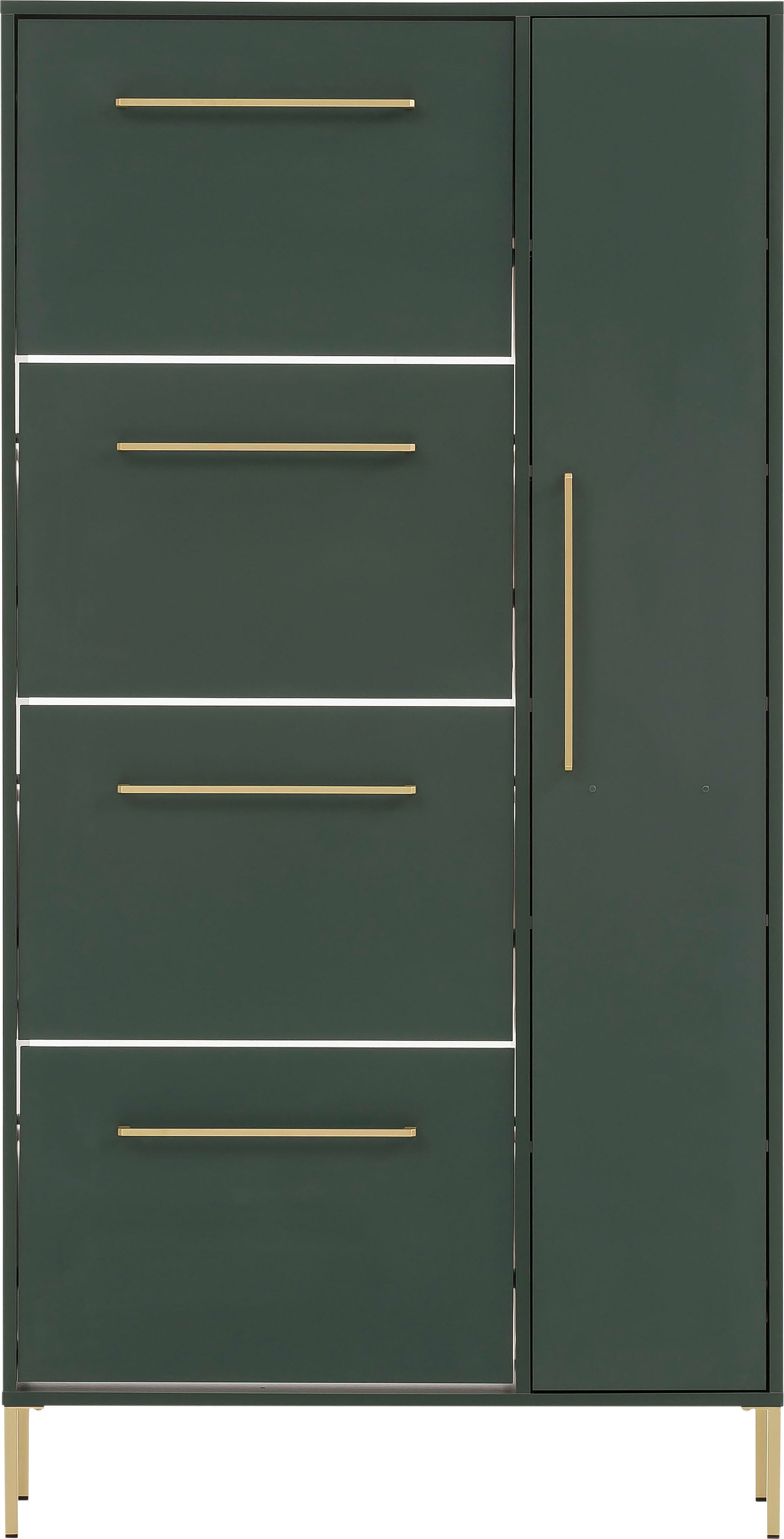 Schuhschrank SCHILDMEYER "Kent mit goldfarbenen Griffen", grün (waldgrün), B:88,4cm H:174,2cm T:30cm, FSC-zertifizierter Holzwerkstoff, Schränke, Schuhschrank, Breite 88,4 cm, made in Germany