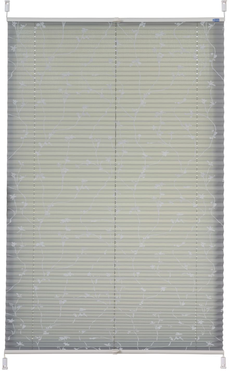 Plissee K-HOME "Klemmfix Elba" Gr. 7, grau (grau, weiß, weiß), B:30 H:130, Obermaterial: 100% Polyester, Plissees, Lichtschutz, ohne Bohren, verspannt, bedruckt Image