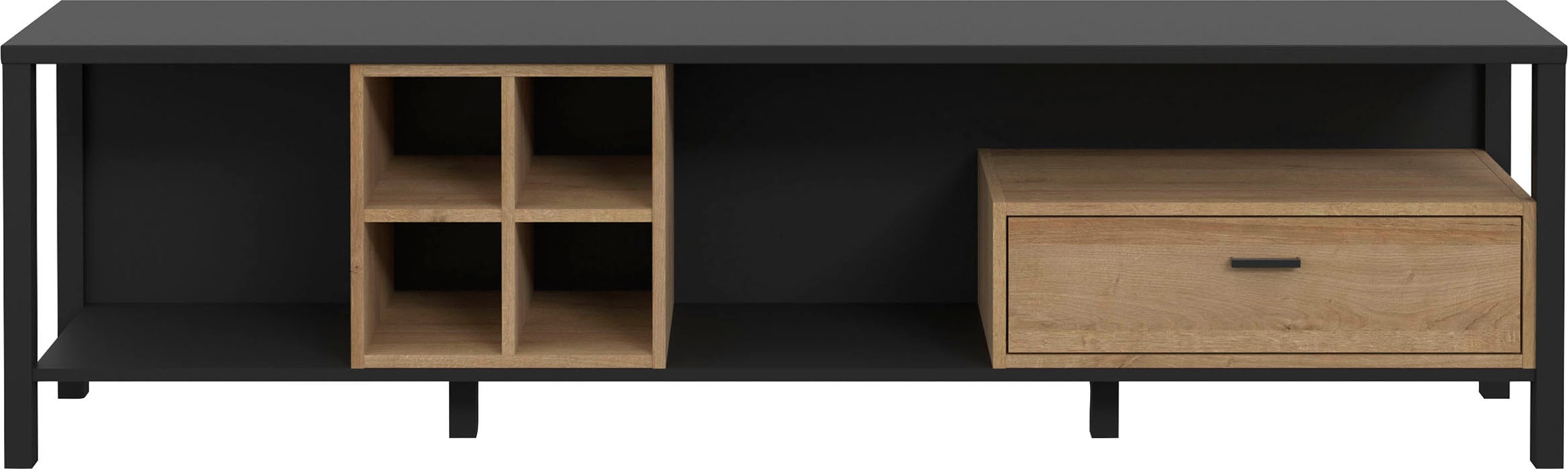 Lowboard FORTE "High Rock", schwarz, B:181,3cm H:49,9cm T:40,2cm, Dekorfolie, FSC-zertifizierter Holzwerkstoff, Sideboards, Lowboard, TV-Schrank, TV-Board, Breite ca. 181 cm
