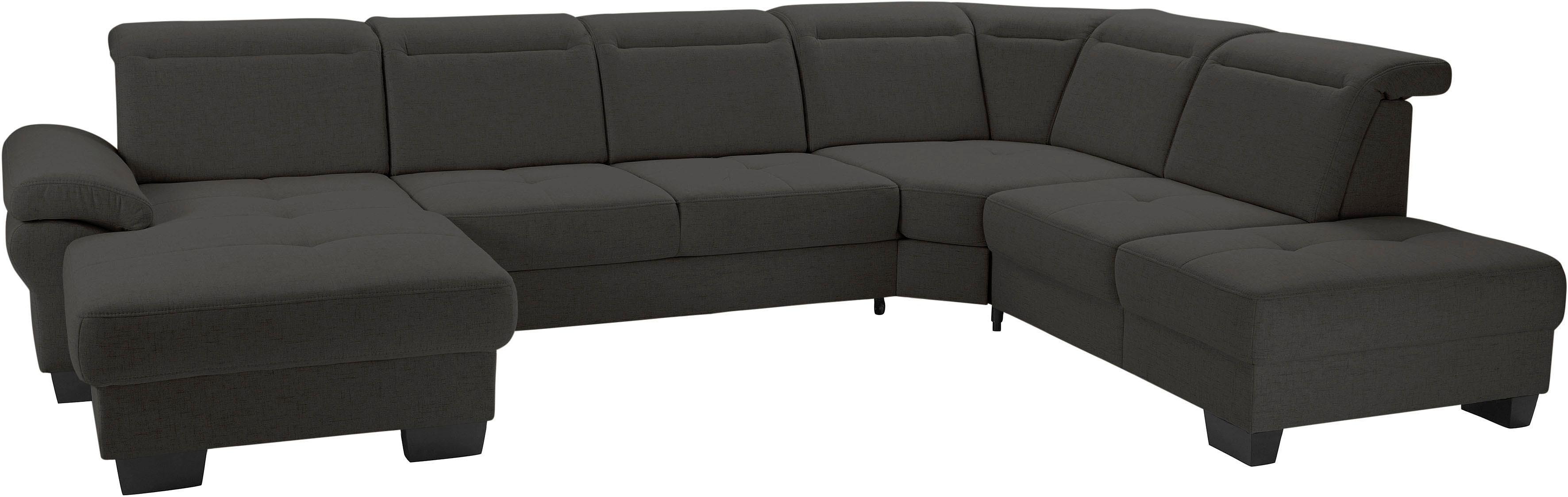 Wohnlandschaft HOME AFFAIRE "Cornwall U-Form", grau (anthrazit), B:360cm H:84cm T:253cm, Struktur fein (100% Polyester);Luxus-Microfaser weich (90% Polyester, 10% Polyamid), Sofas, Wohnlandschaft, inkl. Sitztiefenverstellung, wahlweise mit Bettfunktion