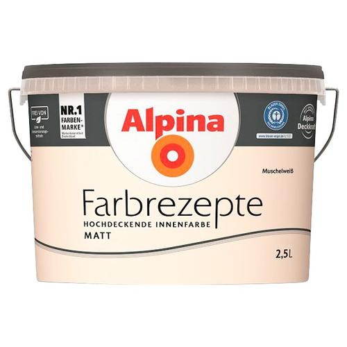 „ALPINA Wand- und Deckenfarbe „“Farbrezepte Muschelweiß““ Farben Denzentes Cremeweiß, matt, 2,5 Liter Gr. 2,5 l 2500 ml, beige (denzentes cremeweiß) Wandfarbe bunt“