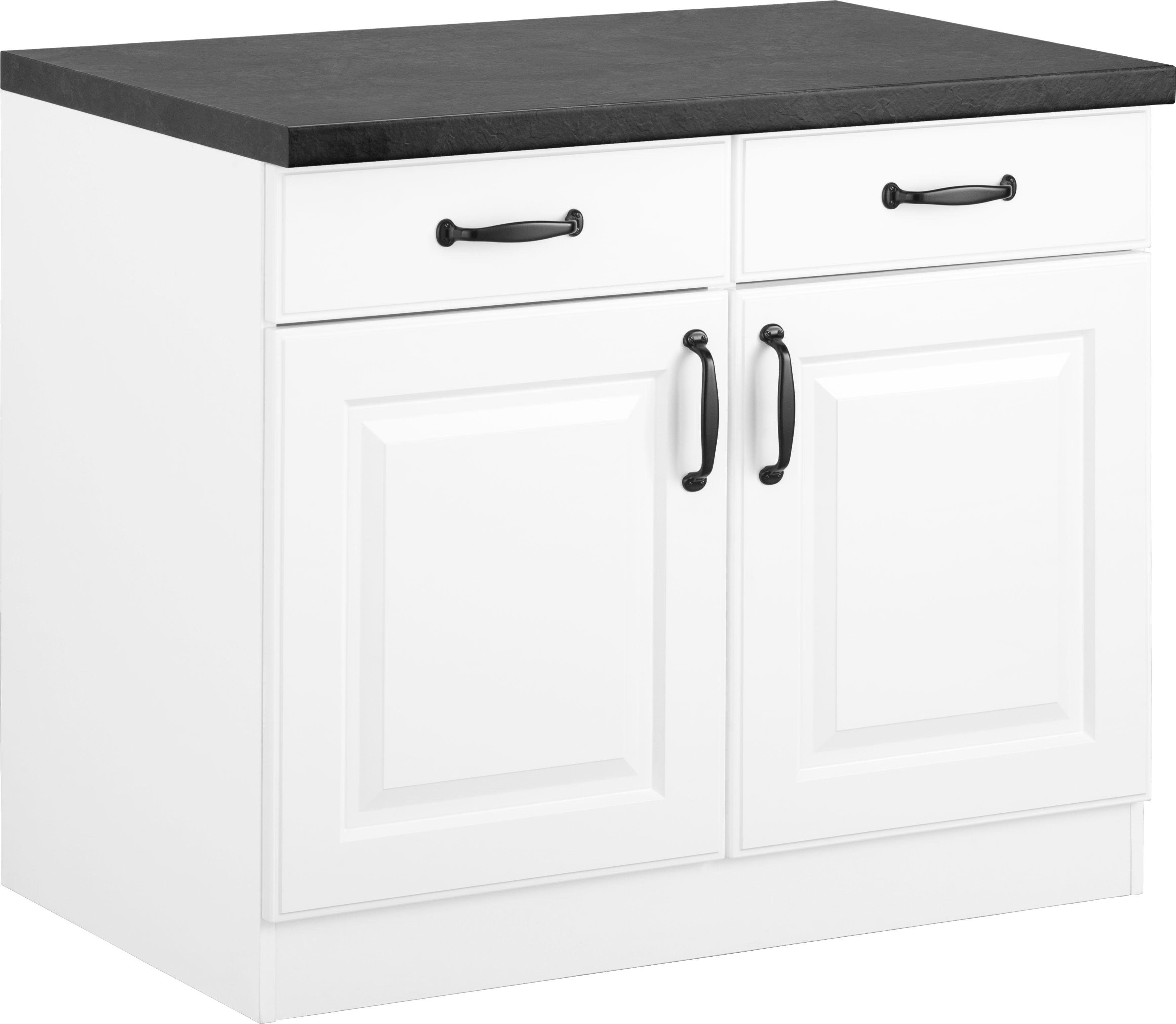 Unterschrank WIHO KÜCHEN "Erla", weiß (front: kassette weiß, korpus: weiß, arbeitsplatte: granit schwarz), B:100cm H:86cm T:60cm, Schränke, 100 cm breit mit Kassettenfront Image