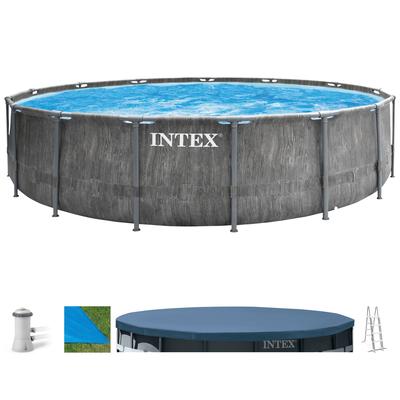 Framepool INTEX "PrismFrame Greywood", grau (grau, blau), H:122cm Ø:457cm, Schwimmbecken, ØxH: 457x122 cm