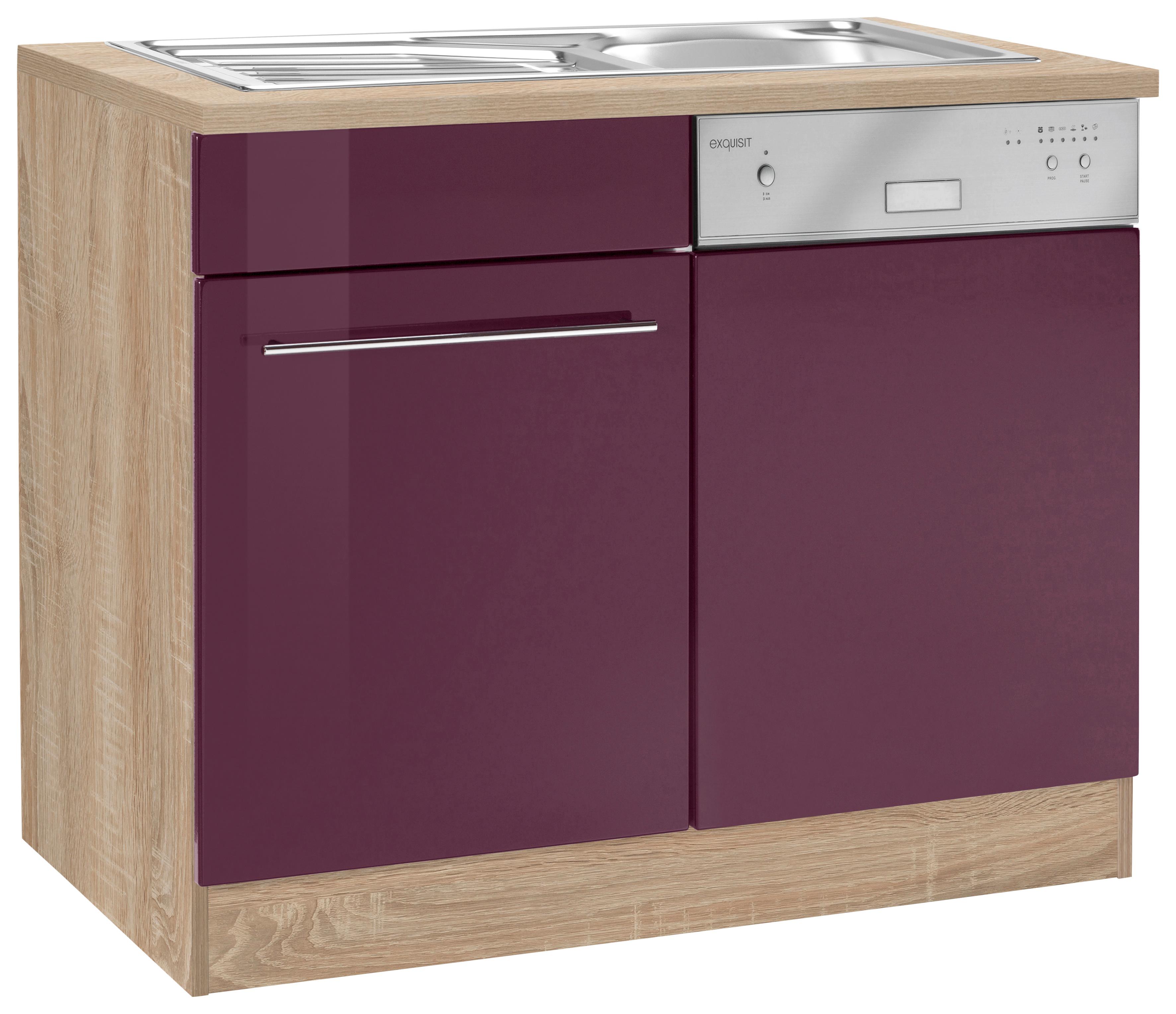 Spülenschrank KOCHSTATION "KS-Eton", lila (aubergine hochglanz), B:110cm H:85cm T:60cm, Schränke, Spülenschrank, Breite 110 cm, inkl. Tür/Sockel für Geschirrspüler