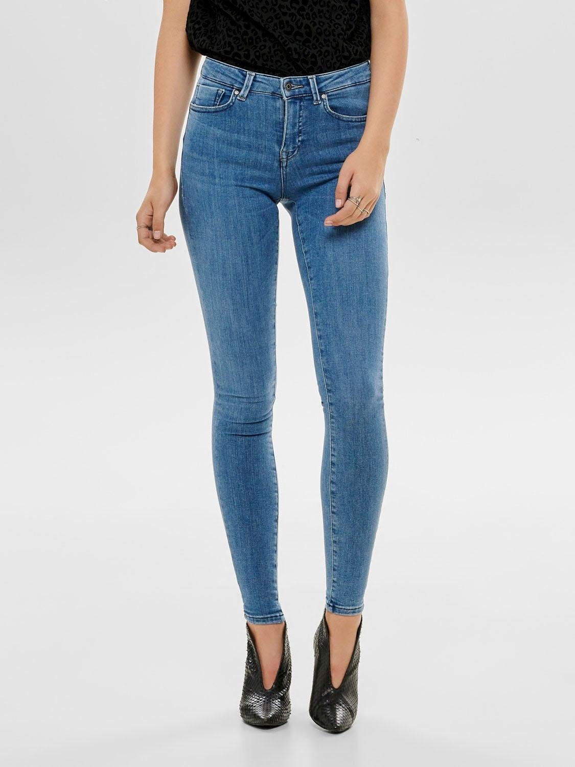 Skinny-fit-Jeans ONLY "ONLPOWER – Skinny-Jeans mit Push-up-Effekt und High Waist", Damen, Gr. M (38), Länge 30, blau (light blau denim), Denim/Jeans, Obermaterial: 92% Baumwolle, 6% Polyester, 2% Elasthan, skinny fit, Jeans, skinny fit, modisch,...