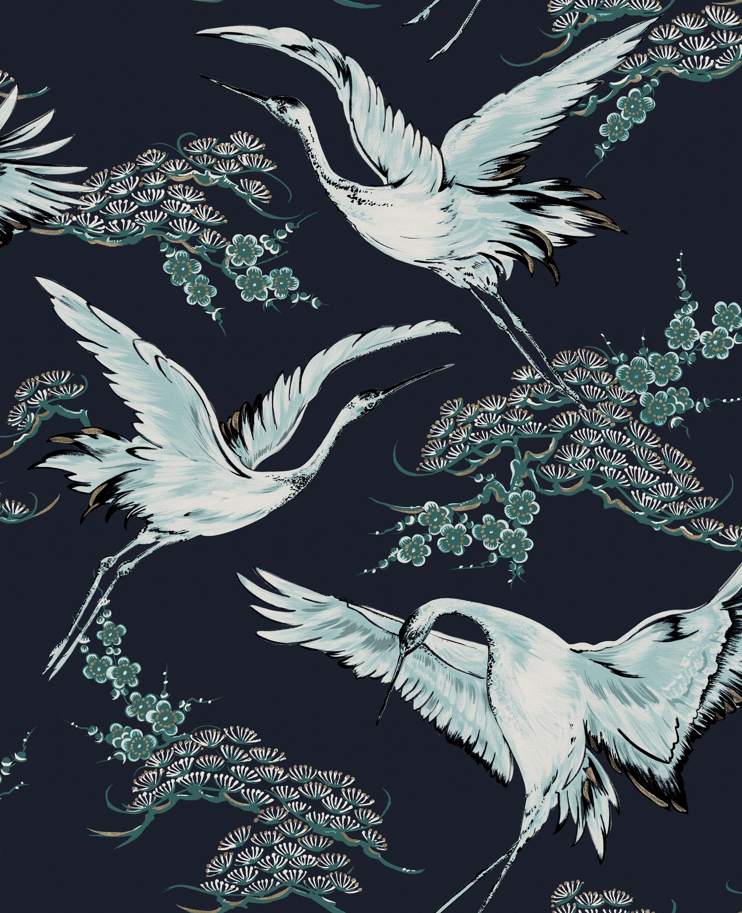 Vliestapete SUPERFRESCO EASY "Kranich", blau, B:0,52m L:10m, Vlies, Tapeten, Dunkel - 10mx52cm