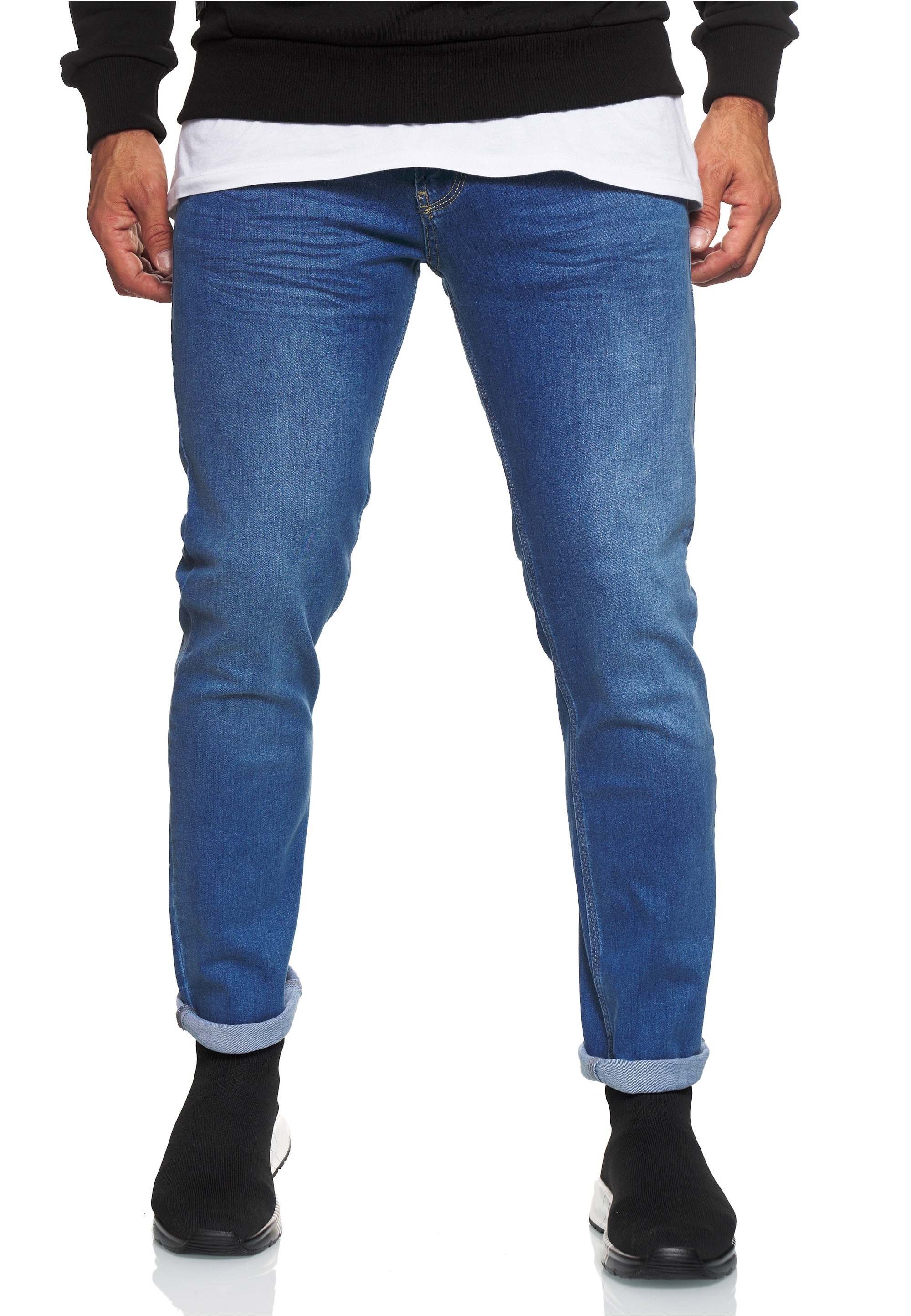 Straight-Jeans RUSTY NEAL "MELVIN", Herren, Gr. 38, Länge 32, blau, 98% Baumwolle, 2% Elasthan, unifarben, lang, Jeans Straight-Jeans, im klassischen 5-Pocket-Stil