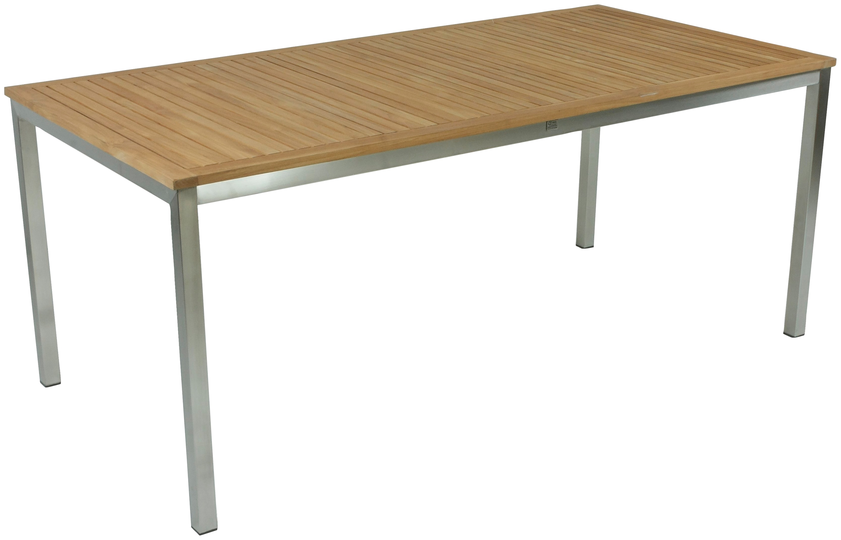 Gartentisch GARDEN PLEASURE "DENVER", braun (braun, silber, braun), B:90cm H:75cm T:180cm, Edelstahl 304 gebürstet, Teak FSC 100%, Tische, aus Massivholz