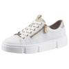 Plateausneaker RIEKER, Damen, Gr. 42, gold (weiß, goldfarben), Leder, Lederimitat, sportlich, Schuhe, mit goldfarbenen Details, Freizeitschuh, Halbschuh, Schnürschuh