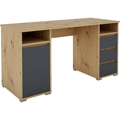 Schreibtisch BYLIVING "Lobo", braun (artisan eiche, anthrazit, artisan eiche, artisan eiche), B:138cm H:75cm T:55cm, Tische, Breite 138 cm, Computertisch mit Schubladen, im modernen Design Image