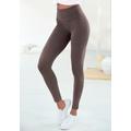 Leggings LASCANA, Damen, Gr. 56/58, N-Gr, grau (taupe), Single Jersey, Obermaterial: 95% Baumwolle, 5% Elasthan, unifarben, Basic, Basic lang, Hosen, mit breitem Bündchen