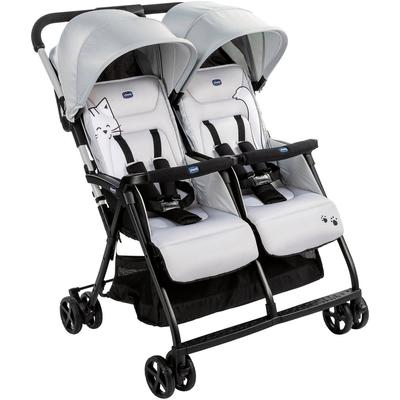 Zwillingsbuggy CHICCO "OHlalà Twin, Silver Cat", Baby, silber (silber cat), Polyester, Metall, Kinderwagen, Zwillingskinderwagen