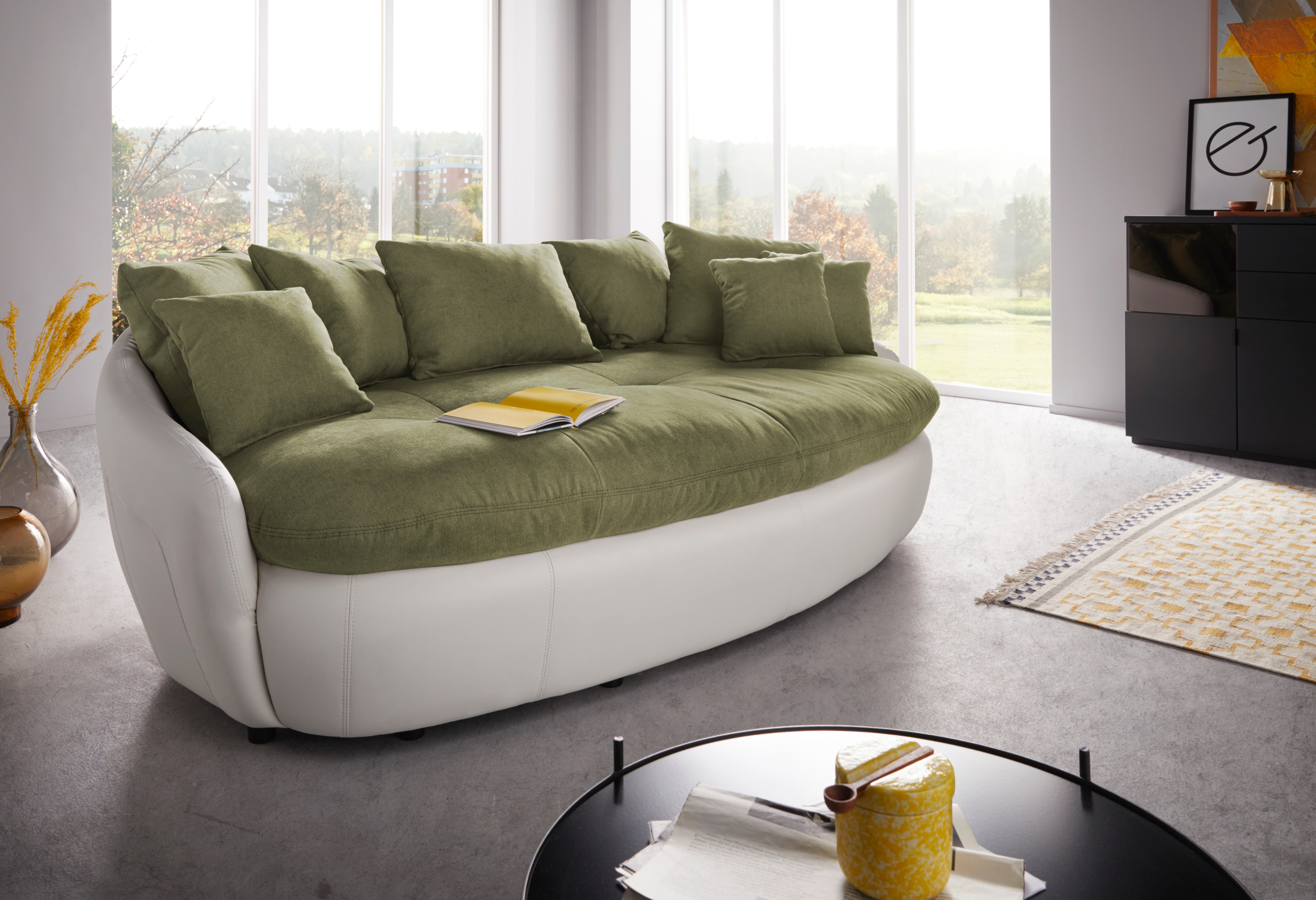 Big-Sofa INOSIGN "Aruba", grün (olive, weiß), B:238cm H:79cm T:140cm, Luxus-Microfaser (100% Polyester); Microfaser-Feinstruktur (pflegeleichte Microfaser, mit feiner Struktur, 100% Polyester), Sofas, Big-Sofa, gemütliches Megasofa in XXL in...