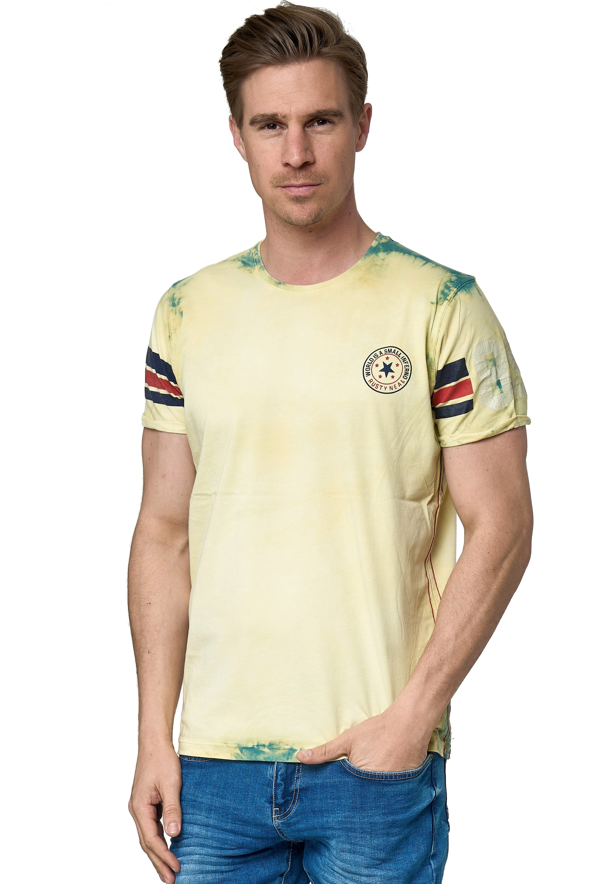 T-Shirt RUSTY NEAL, Damen, Gr. S, grün (grün, gelb), 100% Baumwolle, bedruckt, normal, Rundhals, Shirts T-Shirt, in cooler Vintage-Optik