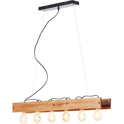 BRILLIANT Pendelleuchte "Calandra", schwarz, B:90cm L:13,5cm, Lampen, 150 cm Höhe, 90 cm Breite, 6 x E27, Metall/Holz, schwarz/holz Image