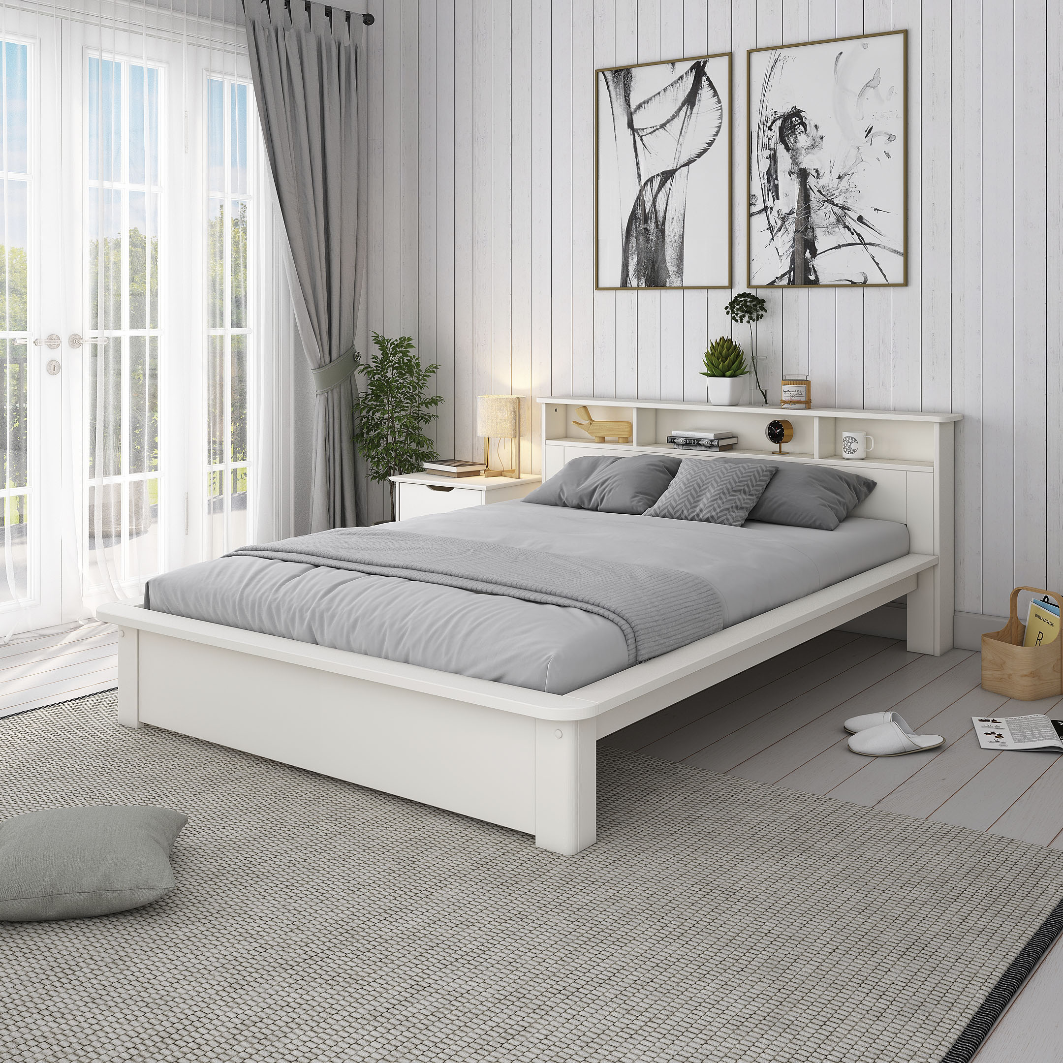 Massivholzbett HOME AFFAIRE "KERO" BESTSELLER Stauraum im Kopfteil", weiß, B:164cm L:224cm, Betten, zertifiziertes Massivholz (Kiefer), optional mit Schublade Image