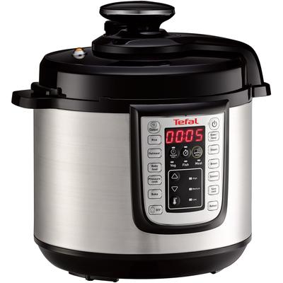 TEFAL Multikocher "CY505E Fast & Delicious" Küchenmaschinen elektr. Schnellkochtopf, 25 Programme, 6L Kapazität, inkl. Rezeptheft silberfarben (schwarz/silberfarben) Schnellkochtopf