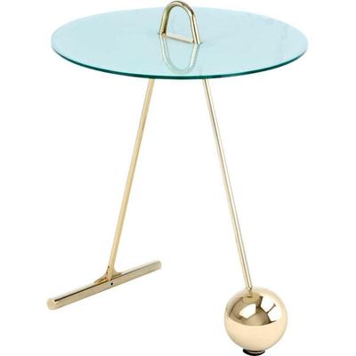 Beistelltisch KAYOOM "Pendulum 525, mit runder Tischplatte", weiß (gold, weiß), B:46cm H:60cm T:46cm, Stahl, Glas, Tische, Marmoroptik, Gestell im Pendel-Design, praktisch tragbar Image