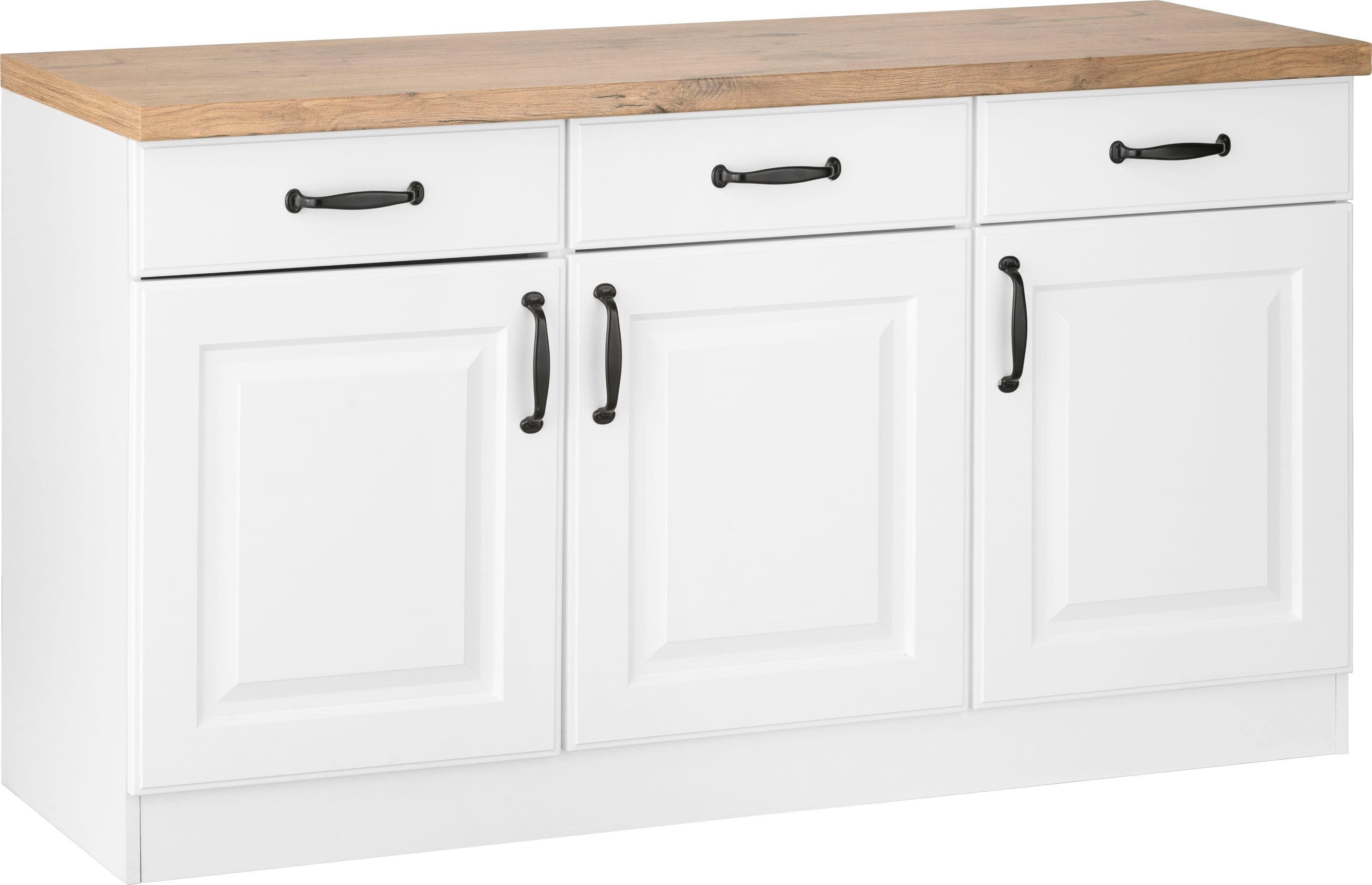 Unterschrank WIHO KÜCHEN "Erla", weiß (front: kassette weiß, korpus: weiß, arbeitsplatte: kastelleiche), B:150cm H:86cm T:50cm, Schränke, Unterschrank, 150 cm breit mit Kassettenfront